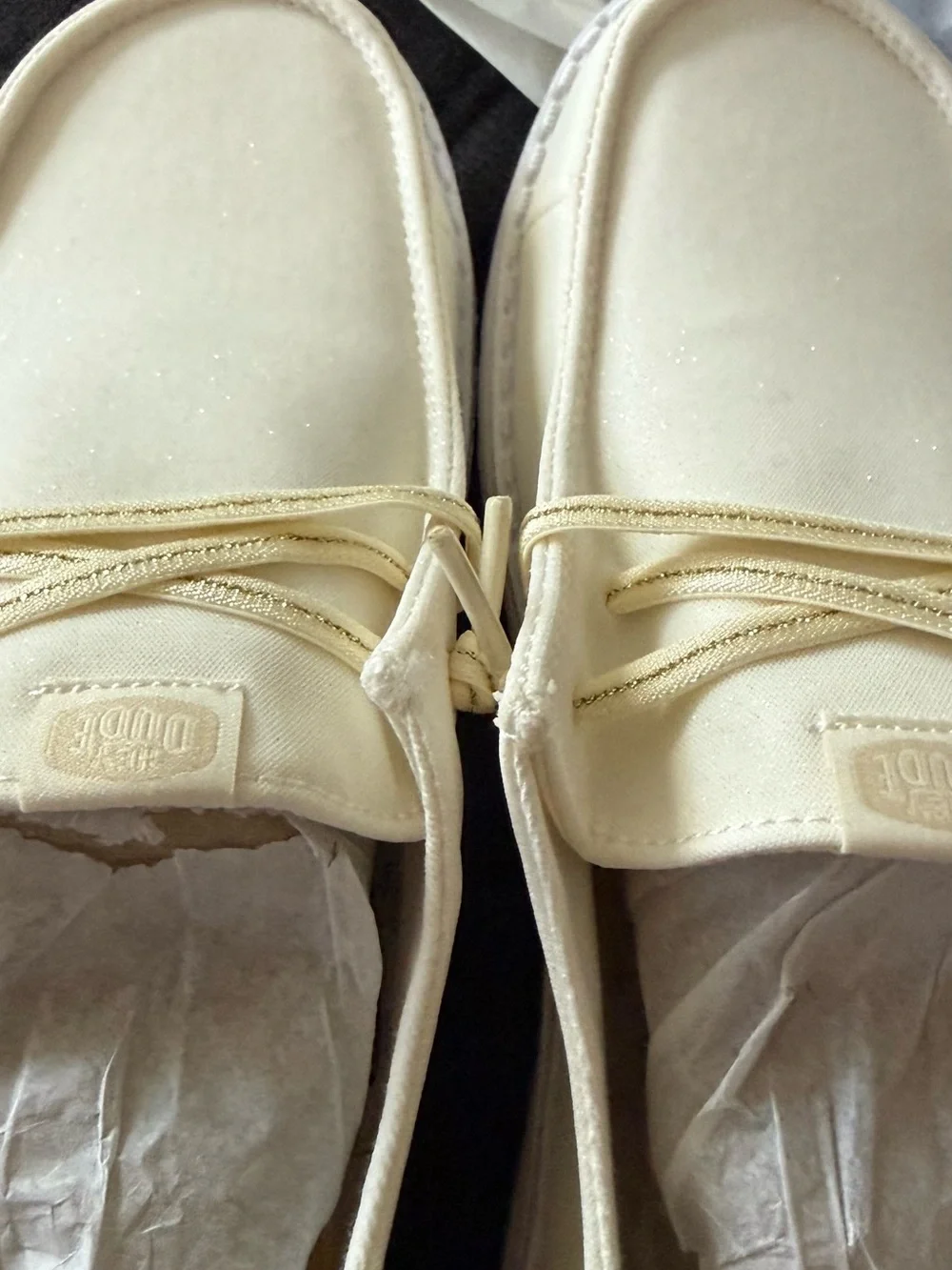 Hey Dude Cream Slip-On Canvas Shoe with Gold Stud Accents